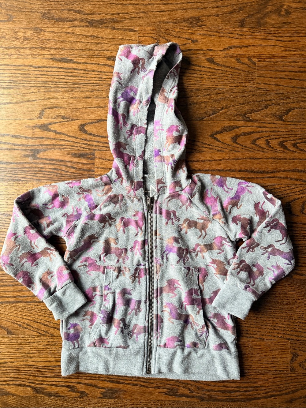 Chaser Gray Unicorn Print Full Zip Hoodie Sweatshirt - 4